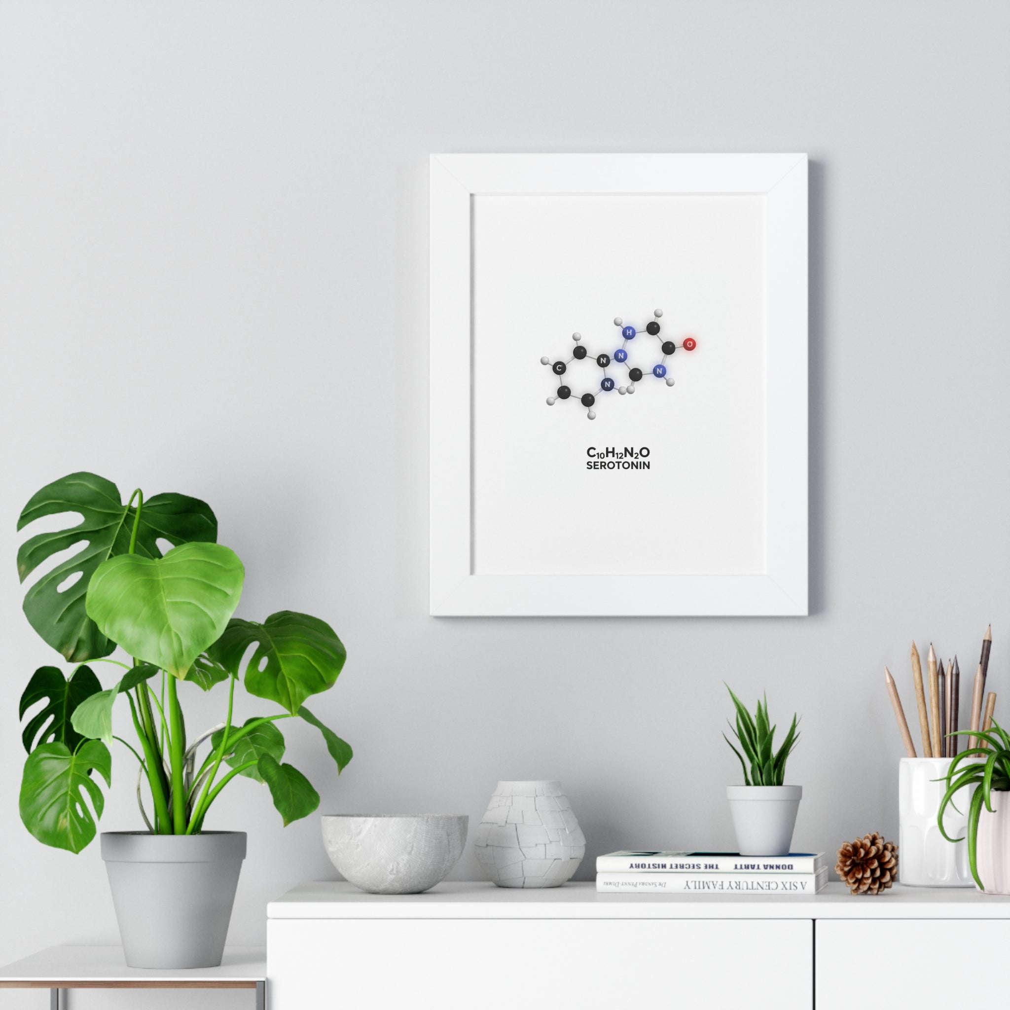 The Science of a Soft Landing--Serotonin Molecule Framed Poster