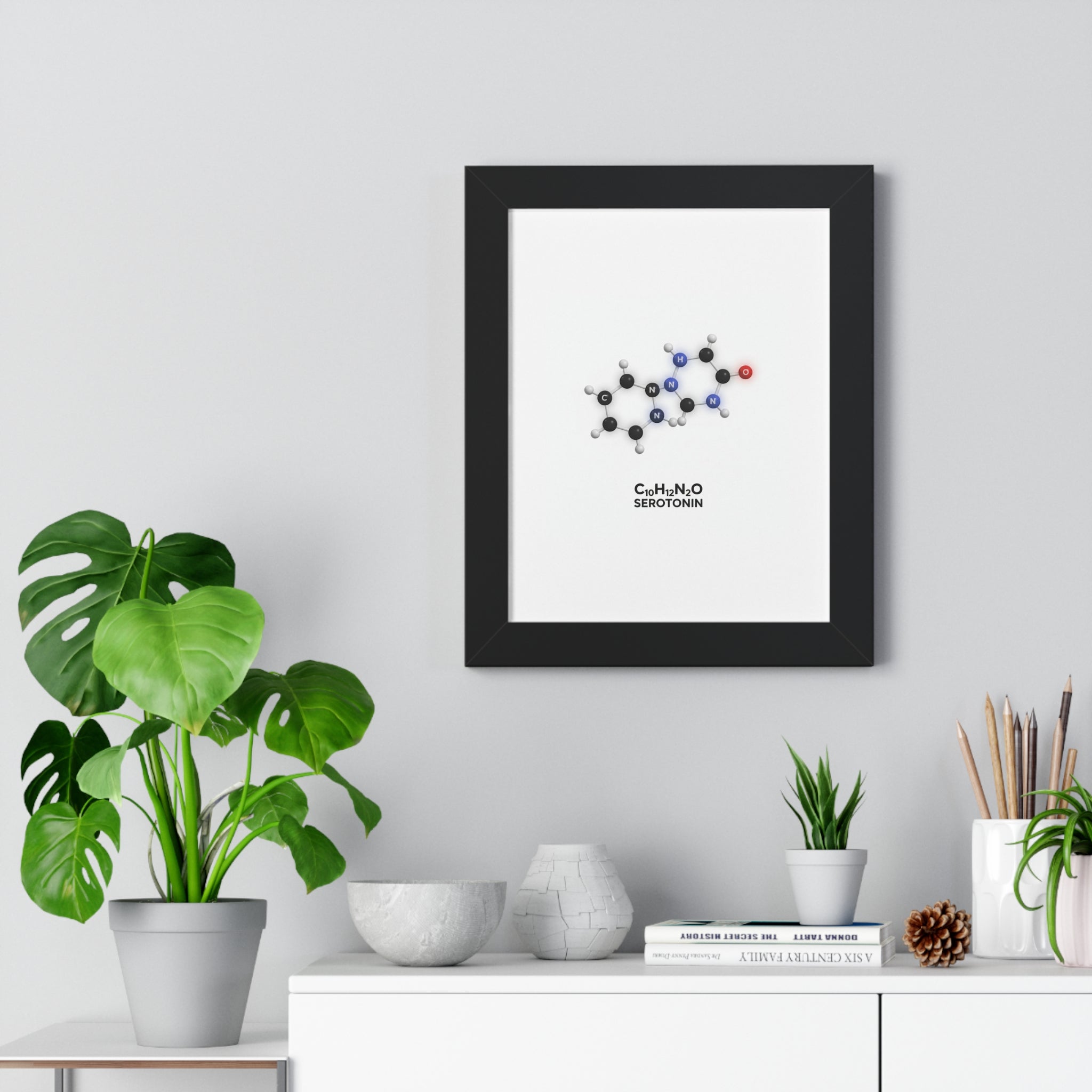 The Science of a Soft Landing--Serotonin Molecule Framed Poster